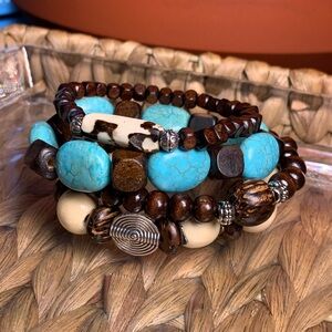 Bohemian Turquoise and Brown Beaded Bracelet Set